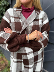 Chocolate Check Hooded Cardigan Taylor