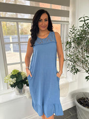 Denim Lace Detail Dress Saylor