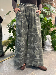 Khaki Camo Wide Leg Trousers