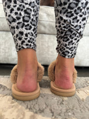 Stone Faux Fur Lined Mule Slippers