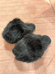 Black Fluffy Mule Slippers