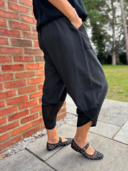 Black Mesh Detail Barrel Leg Trousers Parker
