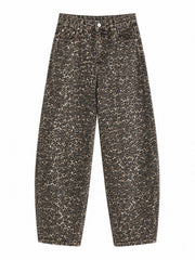 Leopard Barrel Leg Jeans