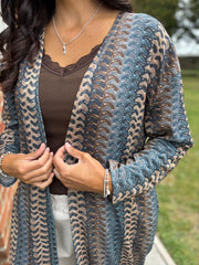 Denim Pattern Stripe Shimmer Cardigan Freya