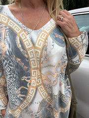 Winter White Greek Key Chain Knit Ava