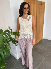 Cream Crochet Vest Top Cove