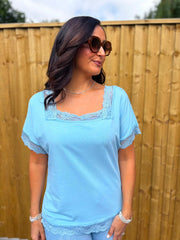 Blue Lace Trim Tee Carla