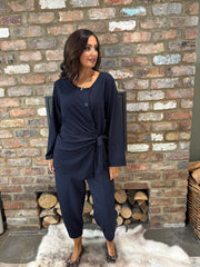 Navy Buttoned Tie Top Kacey