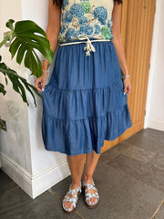 Denim Tiered Pull On Skirt Cady