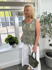 Khaki Crochet Vest Top Cove