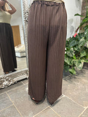 Chocolate Pinstripe Pull on Trousers Tanya