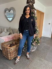 Black Leopard Bow Cardi Georgina