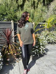 Khaki Textured Flower Knit Claire