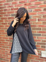 Black Geometric Knit Top Danielle