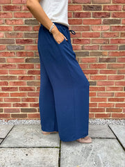 Navy Wide Leg Pocket Trousers Claudia