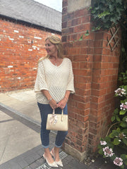 Antique Cream Diamond Pattern Shimmer Knit Chloe