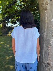 White Textured V Neck Top Jodie