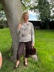 Mocha Crochet Hem Floral Top Ellis