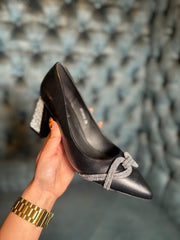 Black Diamante Block Heel Shoes