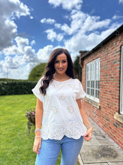 White Embroidered Paisley Top Giselle