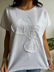 White Textured Hearts Tee Joy