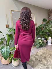 Wine Tie Waist Knit Dress Flora