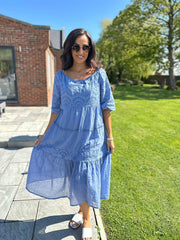 Denim Broderie Bardot Dress Orla