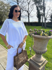 White Bubble Cotton Trouser Set Hayley