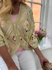 Sage Floral Diamond Knit Cardi Iris