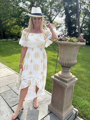 White Bardot Embroidered Dress Goldie
