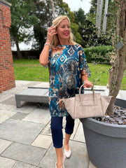 Blue Mixed Print Knit Dress Delilah