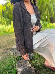 Chocolate Textured Lace Hem Shirt Dina
