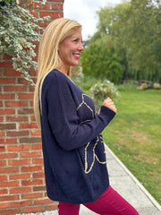 Navy Flower Knit Alissa