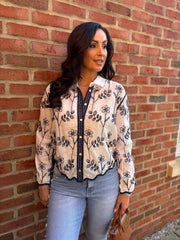 Navy Floral Embroidered Blouse Talia