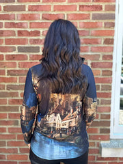 Navy Scenic Printed Top River