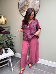 Wine Paisley Bubble Cotton Top Quinley