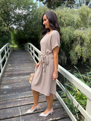 Mocha Textured Tie Dress Corrina