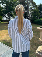 Grey Embroidered Stripe Shirt Fiona