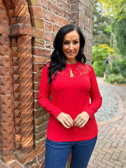 Red Lace Ribbed Top Francesca