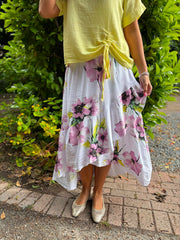 White Asymmetric Floral Frill Skirt Amy