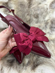 Wine Kitten Heel Bow Shoes