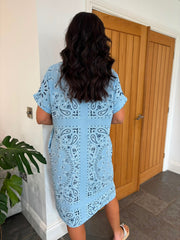 Blue Bubble Cotton Paisley Shirt Dress Jane