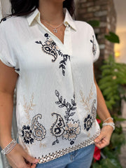 Navy Paisley Floral Blouse Jessie