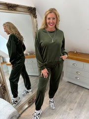 Khaki Velour Leisure Set Amelia