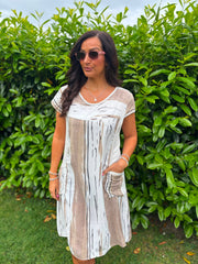 Stone Brushed Stripe Pocket Dress Marigold