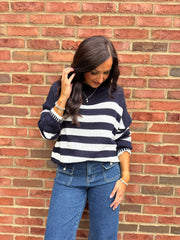 Navy Striped Crew Neck Jumper Gabrielle