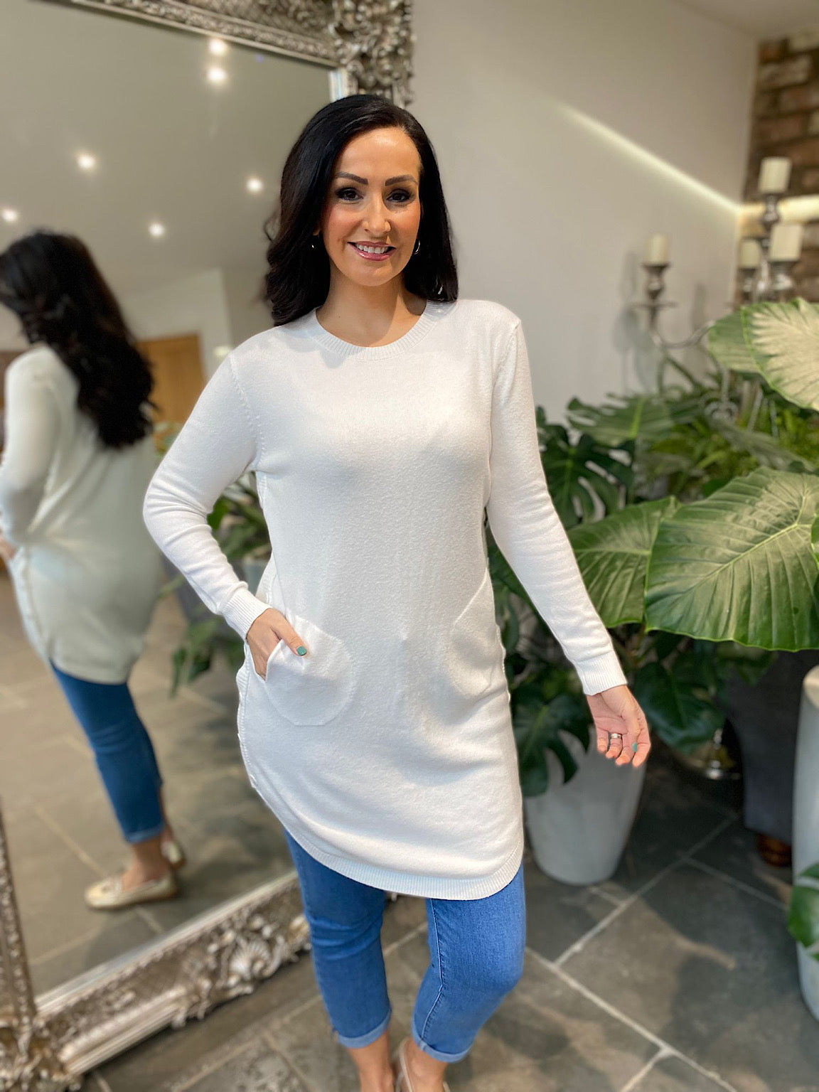 Winter White Knitted Button Detail Tunic Dress Monica Tillett s