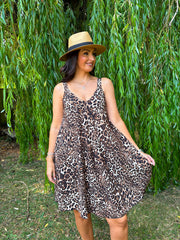 Mixed Leopard Sleeveless Dress Cleo