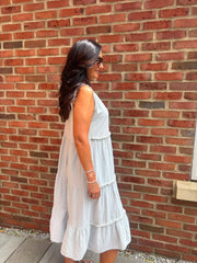 Grey Bubble Cotton Fringed Tier Dress Amanda