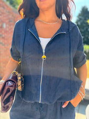 Navy Hooded Zip Jacket Set Willa
